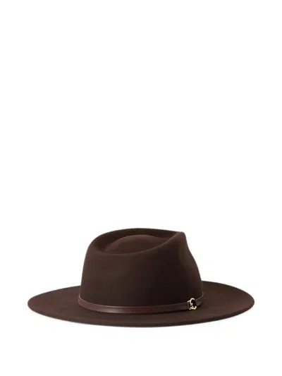 Coccinelle Elise Leather-trim Fedora Hat In Brown
