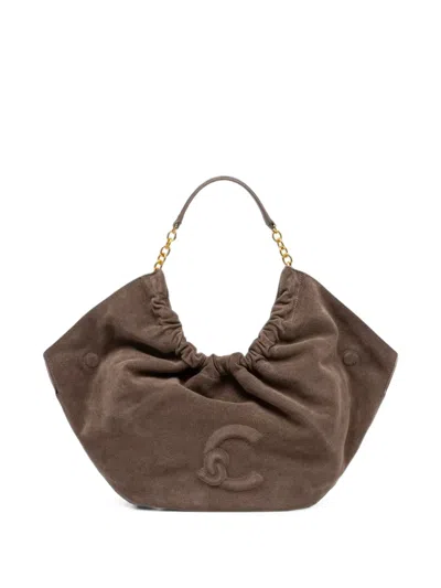 Coccinelle Embossed-logo Suede Tote Bag In Brown