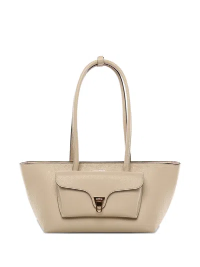 Coccinelle External-pocket Leather Tote Bag In Nude