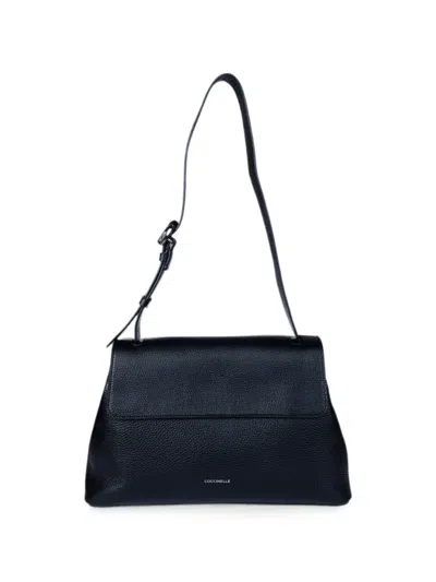 Coccinelle Fern Pebbled-leather Shoulder Bag In Black