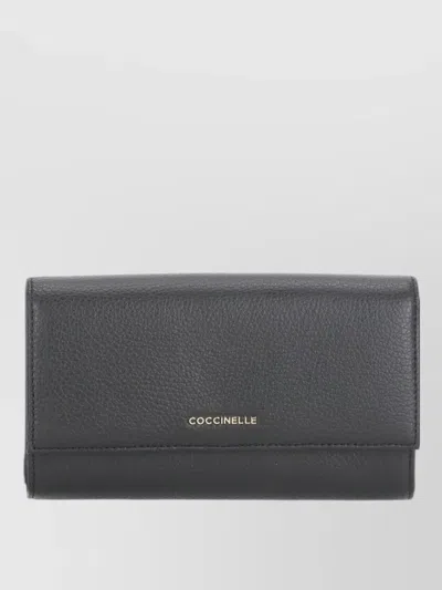 Coccinelle Flap Wallet Pebbled Leather Textured Finish In Gray