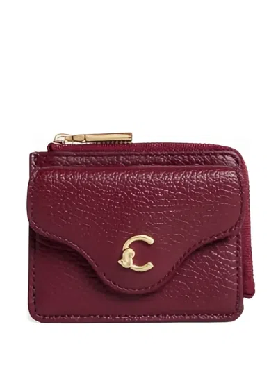 Coccinelle Flap Zip Leather Wallet In Burgundy