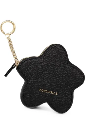 Coccinelle Flower-shape Leather Keyring In Black
