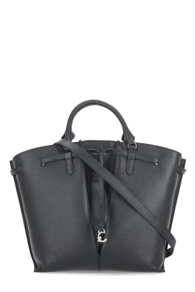 Coccinelle Fold Detailed Top Handle Bag In Black