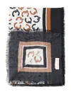 Coccinelle Fringed Logo Scarf In Black
