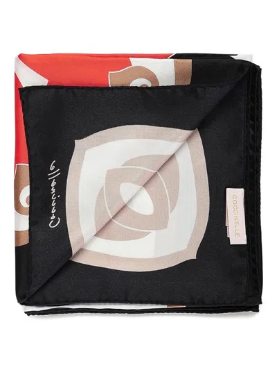 Coccinelle Geometric-print Silk Scarf In Black