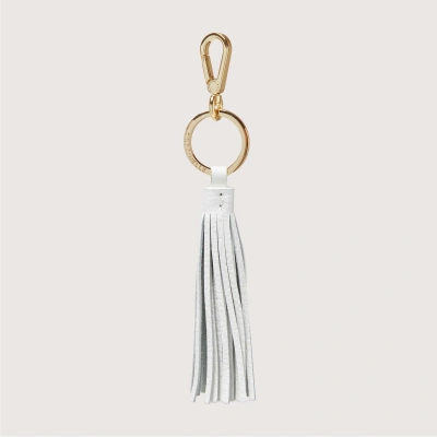 Coccinelle Grained Leather And Metal Key Ring Tassel In Brillant White