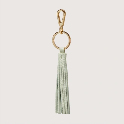 Coccinelle Grained Leather And Metal Key Ring Tassel In Celadon Green