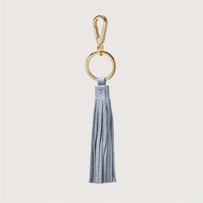 Coccinelle Grained Leather And Metal Key Ring Tassel In Mist Blue