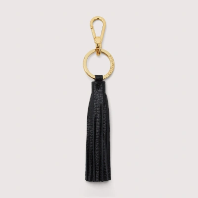 Coccinelle Grained Leather And Metal Key Ring Tassel In Noir
