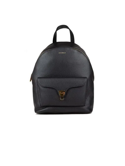 Coccinelle Grained Leather Backpack In Black