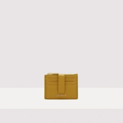 Coccinelle Grained Leather Card Holder Metallic Soft In Citronella