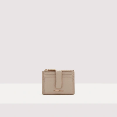 Coccinelle Grained Leather Card Holder Metallic Soft In Powder Pink