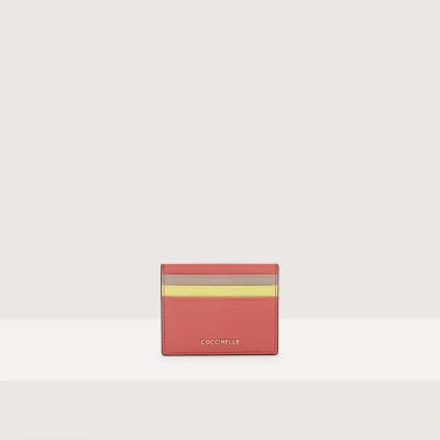 Coccinelle Grained Leather Card Holder Metallic Tricolor In Pot/pow.p/lim.w