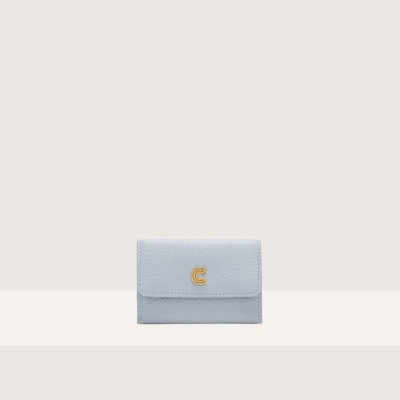 Coccinelle Grained Leather Card Holder Myrine In Mist Blue