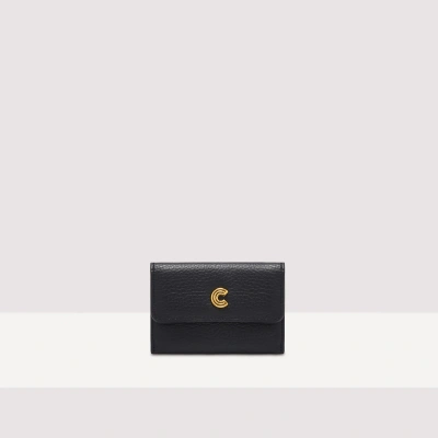Coccinelle Grained Leather Card Holder Myrine In Noir