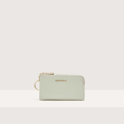 Coccinelle Grained Leather Coin Purse Metallic Soft In Celadon Green
