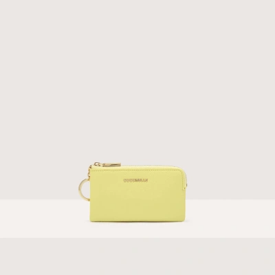 Coccinelle Grained Leather Coin Purse Metallic Soft In Lime Wash