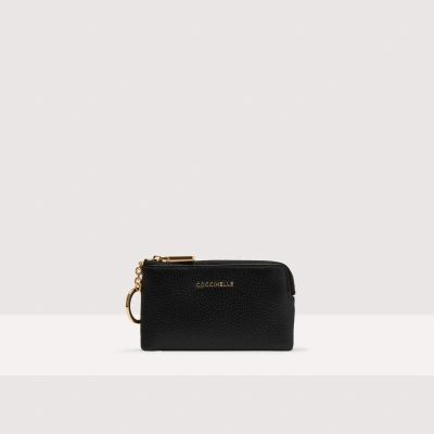 Coccinelle Grained Leather Coin Purse Metallic Soft In Noir