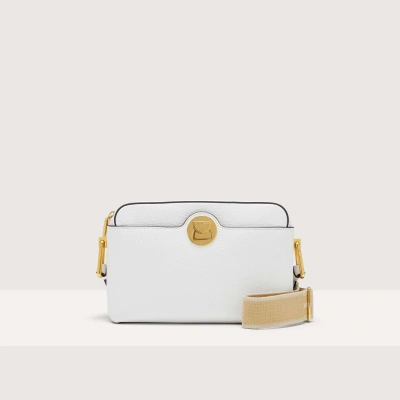 Coccinelle Grained Leather Crossbody Bag Liya Signature Medium In Brillant White
