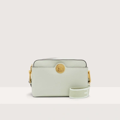 Coccinelle Grained Leather Crossbody Bag Liya Signature Medium In Celadon Green