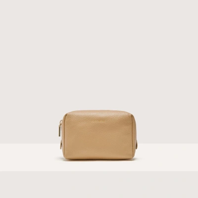 Coccinelle Grained Leather Make-up Bag Trousse Maxi In Fresh Beige