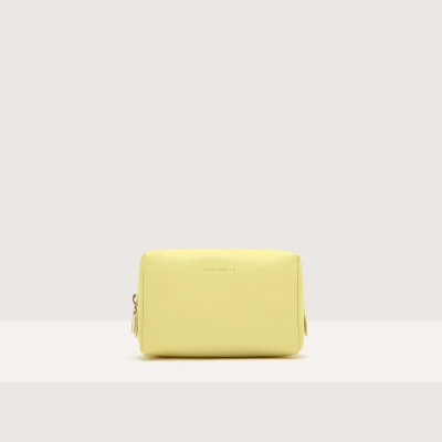 Coccinelle Grained Leather Make-up Bag Trousse Maxi In Lime Wash