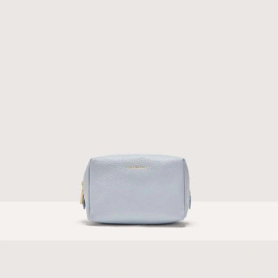 Coccinelle Grained Leather Make-up Bag Trousse Maxi In Mist Blue