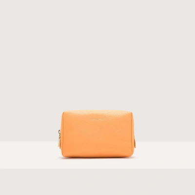 Coccinelle Grained Leather Make-up Bag Trousse Maxi In Sunrise