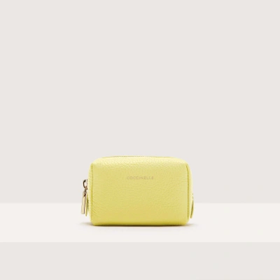 Coccinelle Grained Leather Make-up Bag Trousse Medium In Lime Wash