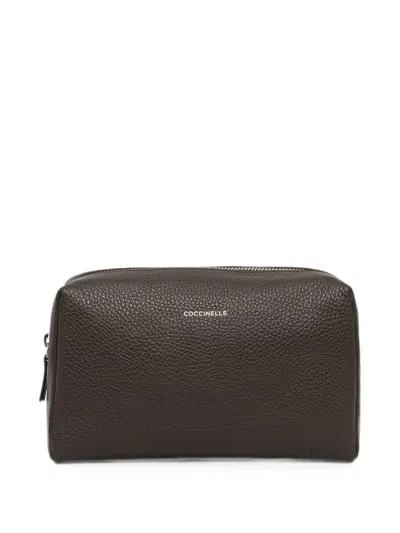 Coccinelle Grained Leather Make-up Bag In Brown