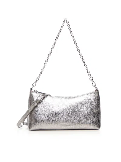 Coccinelle Grained Leather Mini Bag In Silver