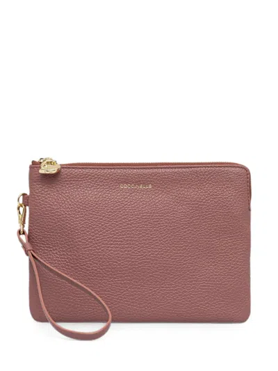 Coccinelle Grained Leather Pouch Bag In Neutral