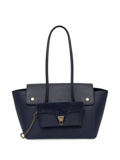 Coccinelle Grained Leather Tote Bag In Blue