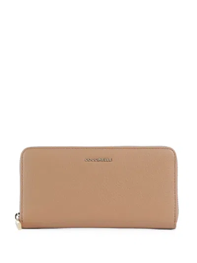 Coccinelle Grained Leather Wallet In Nude