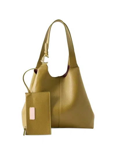 Coccinelle Grained Logo-charm Tote Bag In Green