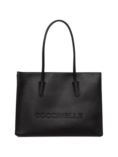 Coccinelle Grained-leather Debossed-logo Tote Bag In Orange