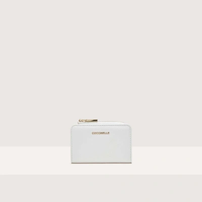 Coccinelle Grainy Leather Card Holder Metallic Soft In Brillant White