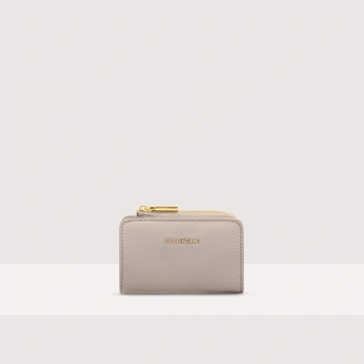 Coccinelle Grainy Leather Card Holder Metallic Soft In Powder Pink