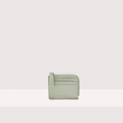 Coccinelle Grainy Leather Card Holder Tassel In Celadon Green