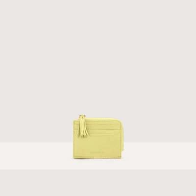 Coccinelle Grainy Leather Card Holder Tassel In Lime Wash