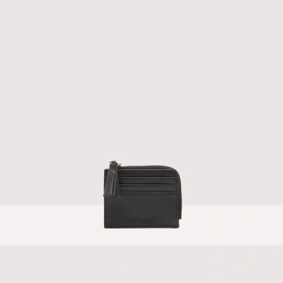 Coccinelle Grainy Leather Card Holder Tassel In Noir