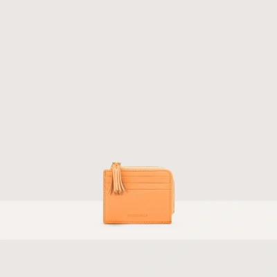 Coccinelle Grainy Leather Card Holder Tassel In Sunrise