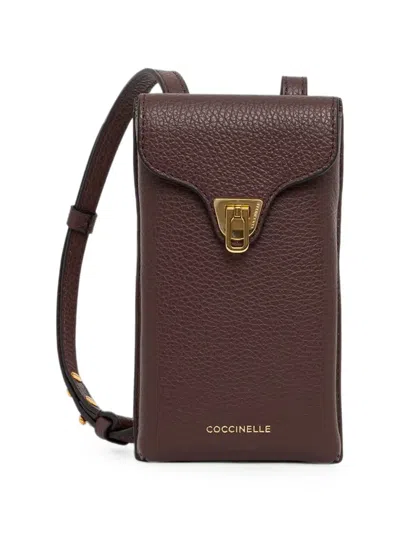 Coccinelle Grainy Leather Phone Case In Brown