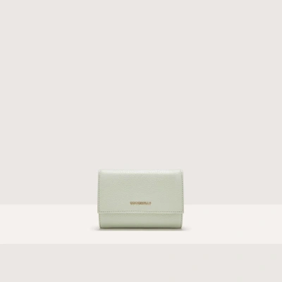 Coccinelle Grainy Leather Purse Metallic Soft In Celadon Green