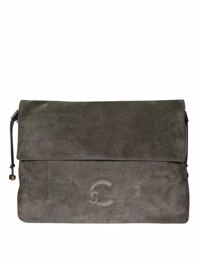 Coccinelle Grey Lidia Suede Fold-over Shoulder Bag