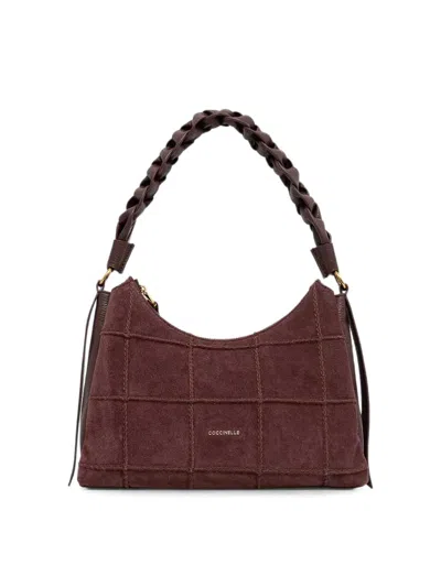 Coccinelle Small Boheme Quilted Suede Tote Bag In Brown