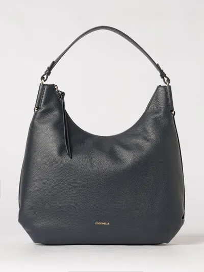 Coccinelle Pebbled Leather Shoulder Bag Removable Strap Handle In Black