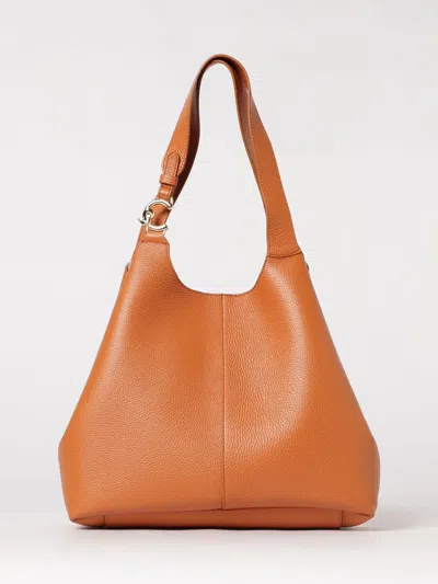 Coccinelle C-easy Large Grained Leather Bag In Orange