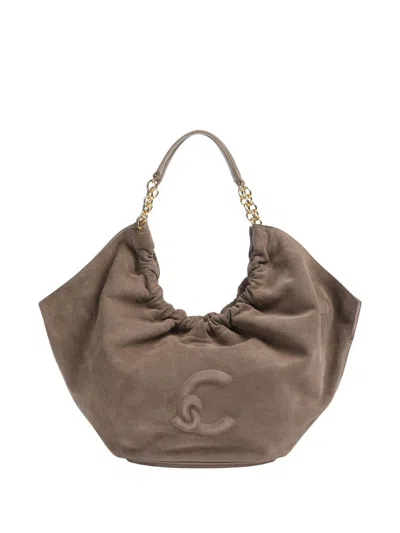 Coccinelle Handbag In Suede With Embossed Logo In Brown